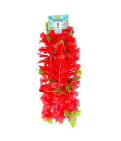 Red Hawaiian Lei with Leaves 52.5x 6.5cm 5pc
