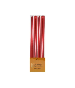 Red Metallic Taper Candles 4pk