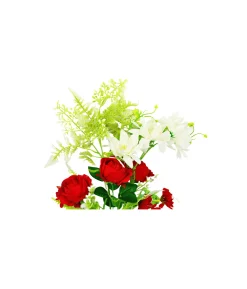 Red Rose And White Dahlia Bush 6 Heads 49cm