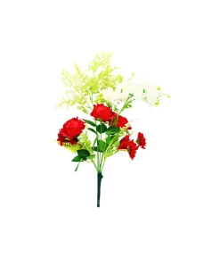 Red Rose And White Dahlia Bush 6 Heads 49cm