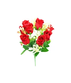 Red Rose Bush 9 Heads 38cm