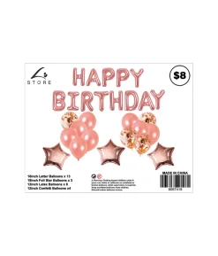 Rose Gold Happy Birthday Balloons Assorted 28pc