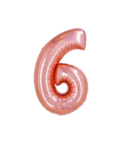 Rose Gold Holographic Foil Number Balloon 6