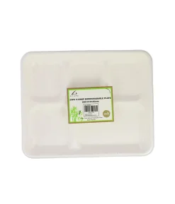 5 Section Biodegradable Plates 25pc 260 x 210 x 25 mm