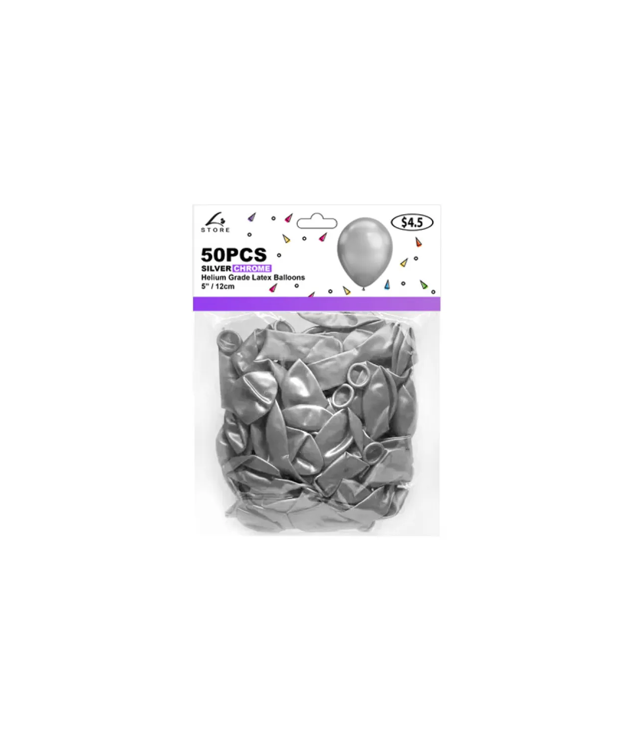 Silver Chrome Latex Balloons 5inch 50pk