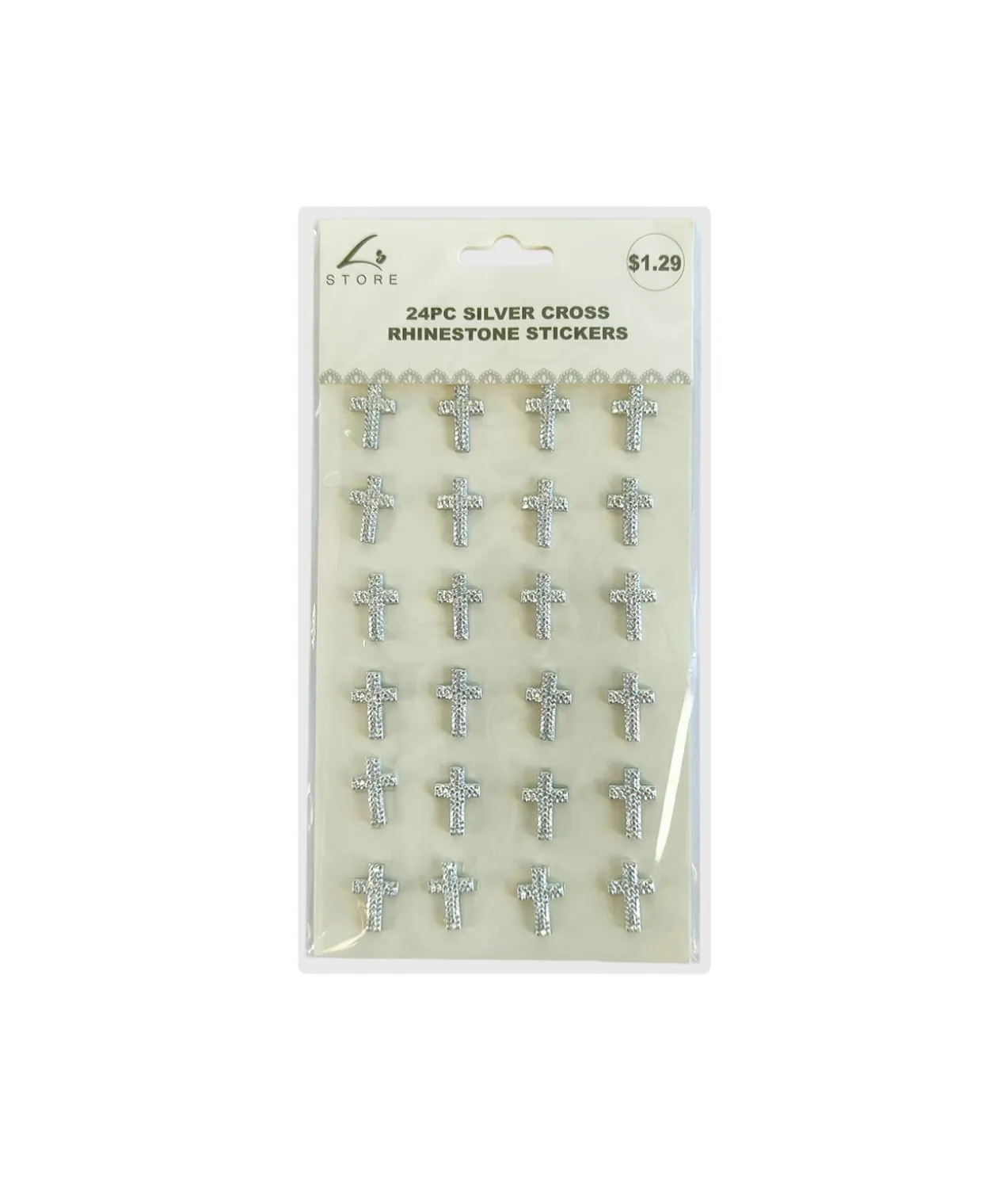 Silver Cross Rhinestone Stickers 24pc