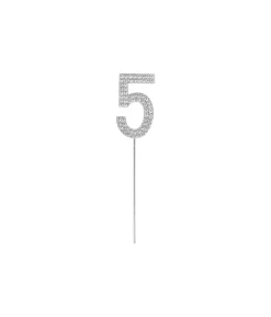 Silver Diamond Cake Topper Number 5