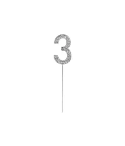 Silver Diamond Cake Topper Number 3