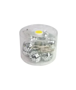 Silver Disco Ball Cool White Lights 1.8m