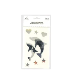 Silver Dolphin Mirror stickers 19.5x10cm