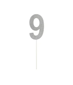 Silver Glitter Cake Topper Number 9