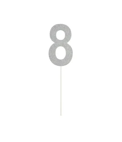 Silver Glitter Cake Topper Number 8