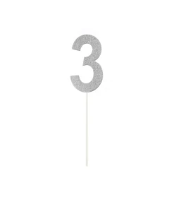 Silver Glitter Cake Topper Number 3