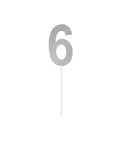 Silver Glitter Cake Topper Number 6