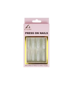 Silver Glitter Press On Nails 24pc