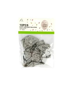 Silver Happy Birthday Balloon 12in 10pk