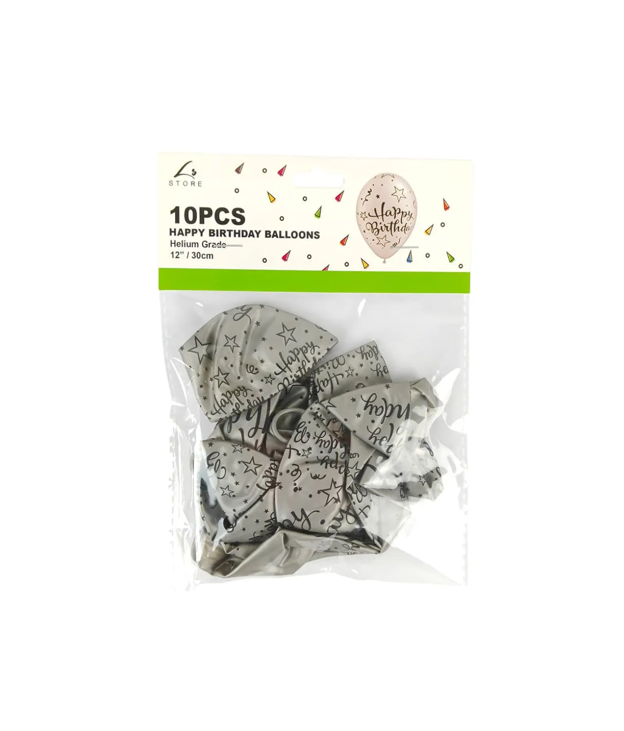 Silver Happy Birthday Balloon 12in 10pk