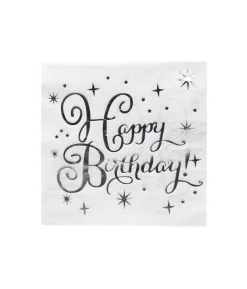 Silver Happy Birthday Large Paper Napkins 20pc