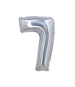 Silver Holographic Foil Number Balloon 7