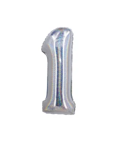 Silver Holographic Foil Number Balloon 1