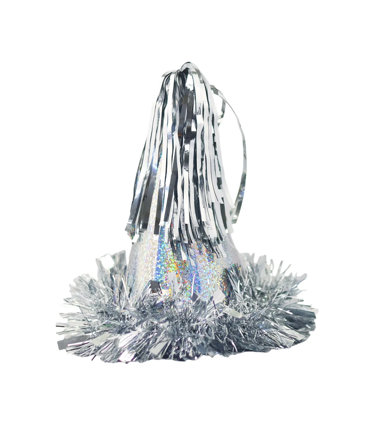 Silver Laser Party Paper Hat With Tassel