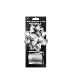 Silver Matte Gift Bow & Ribbon Set