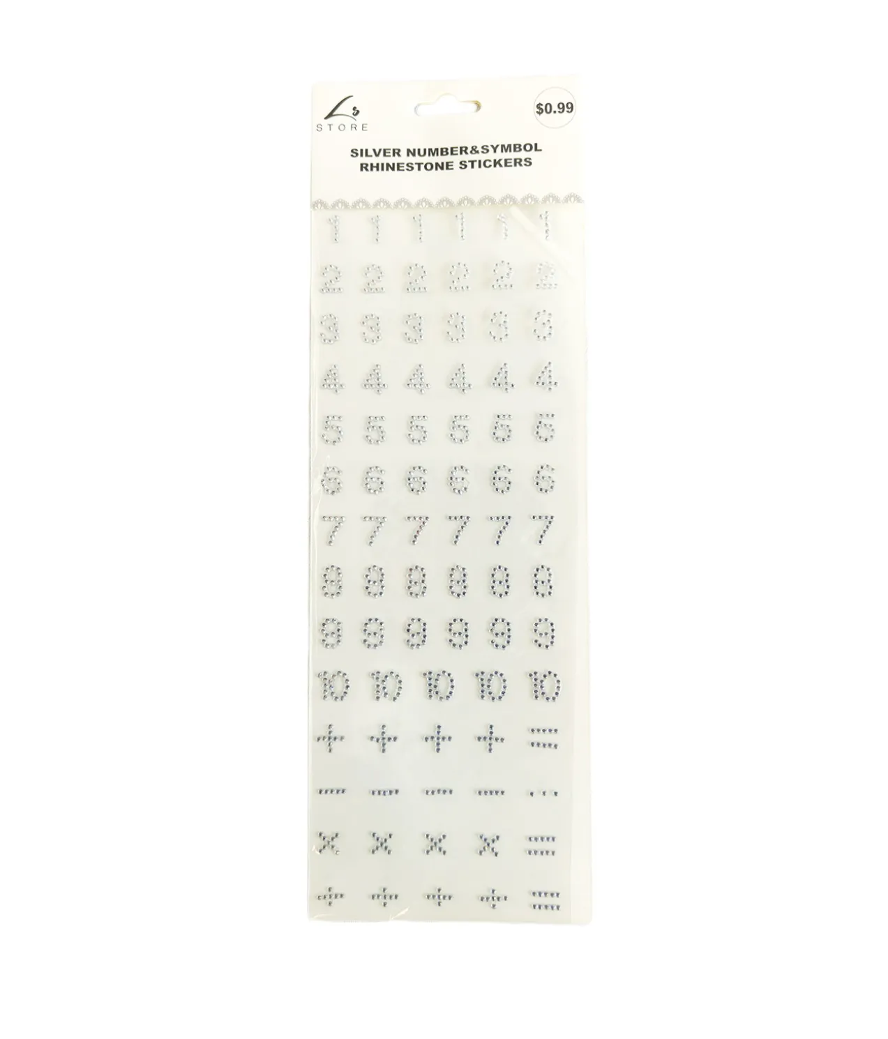 Silver Number Symbol Rhinestone Stickers