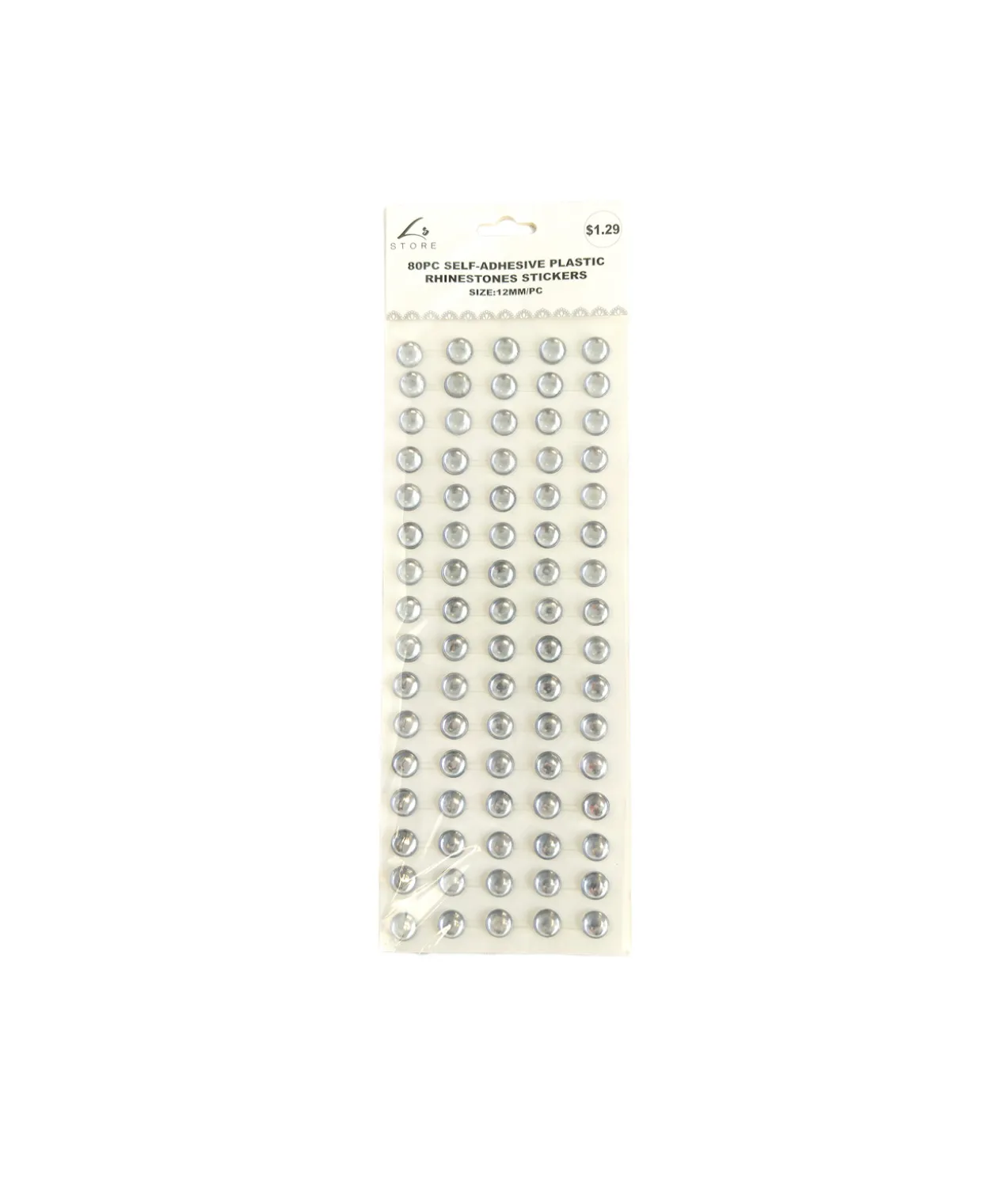 Silver Rhinestone Stickers 12mm 80pc