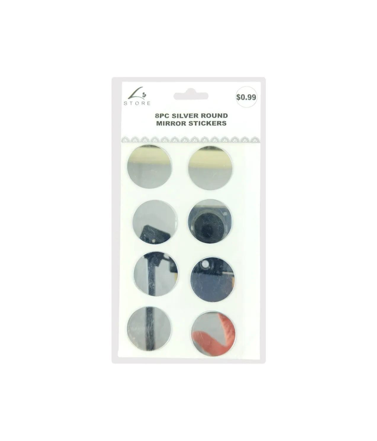 Silver Round Mirror stickers 19.5x10cm 8pc