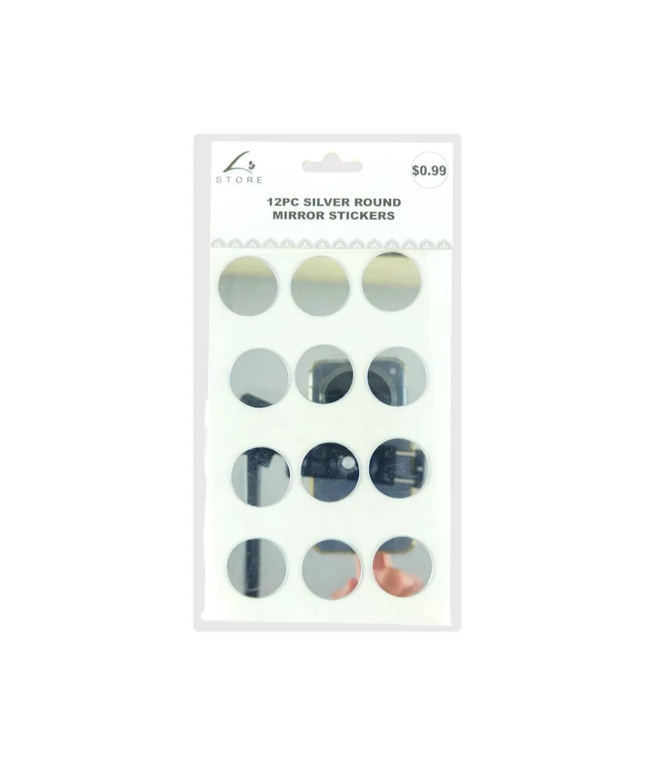 Silver Round Mirror stickers 19.5x10cm 12pc