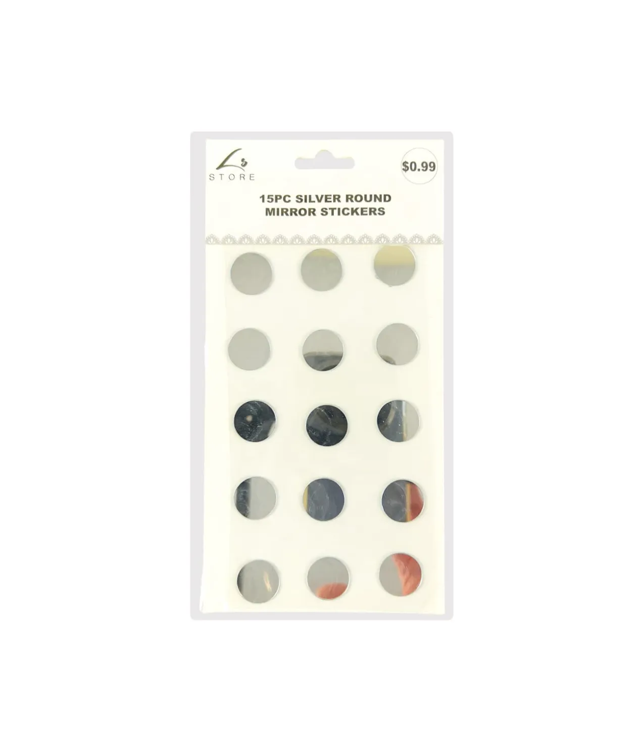 Silver Round Mirror stickers 19.5x10cm 15pc