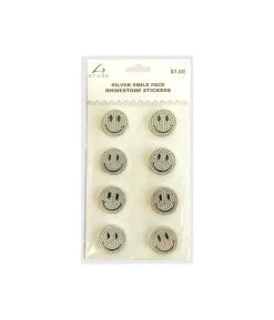Silver Smile Face Rhinestone Stickers