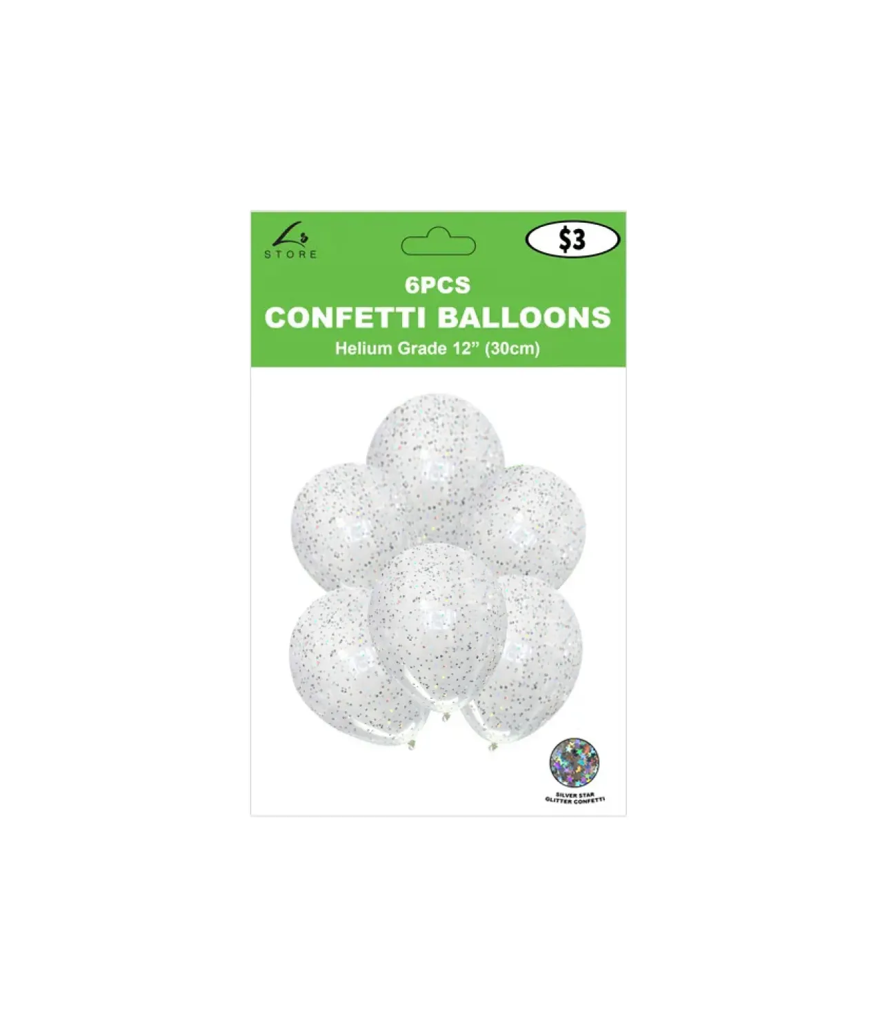 Silver Star Confetti Balloon 12inch 6pk