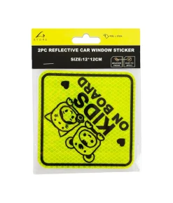 Silver & Yellow Kids on Board Reflective Car Windiw Stickers 2pc