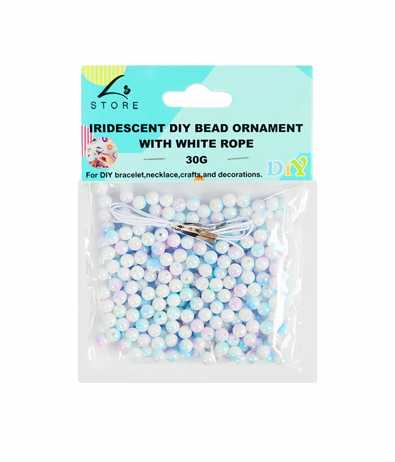 Small Iridescent Pearl DIY Bead Ornament With White Rope 30g