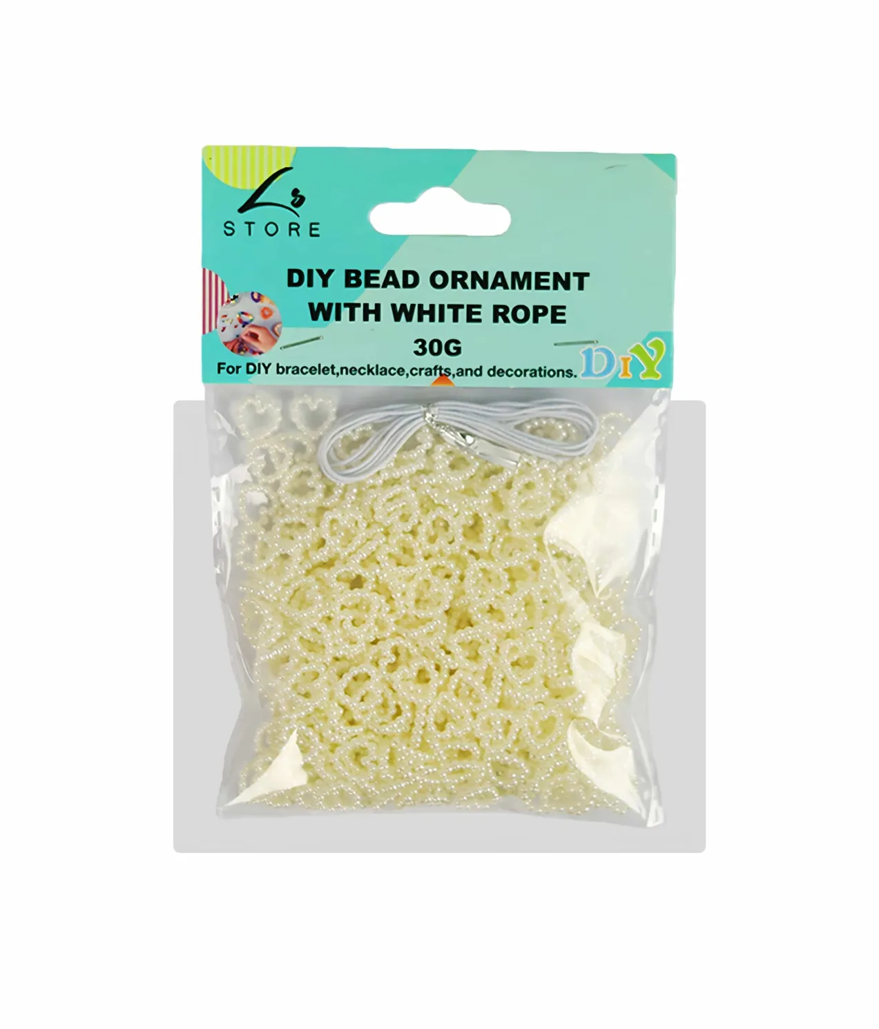 Small Pearl Heart DIY Bead Ornament With White Rope 30g