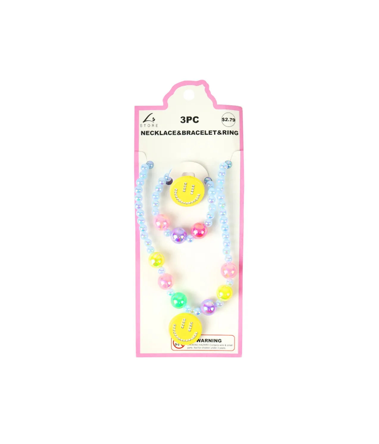 Smiley Face Necklace & Bracelet & Ring Set