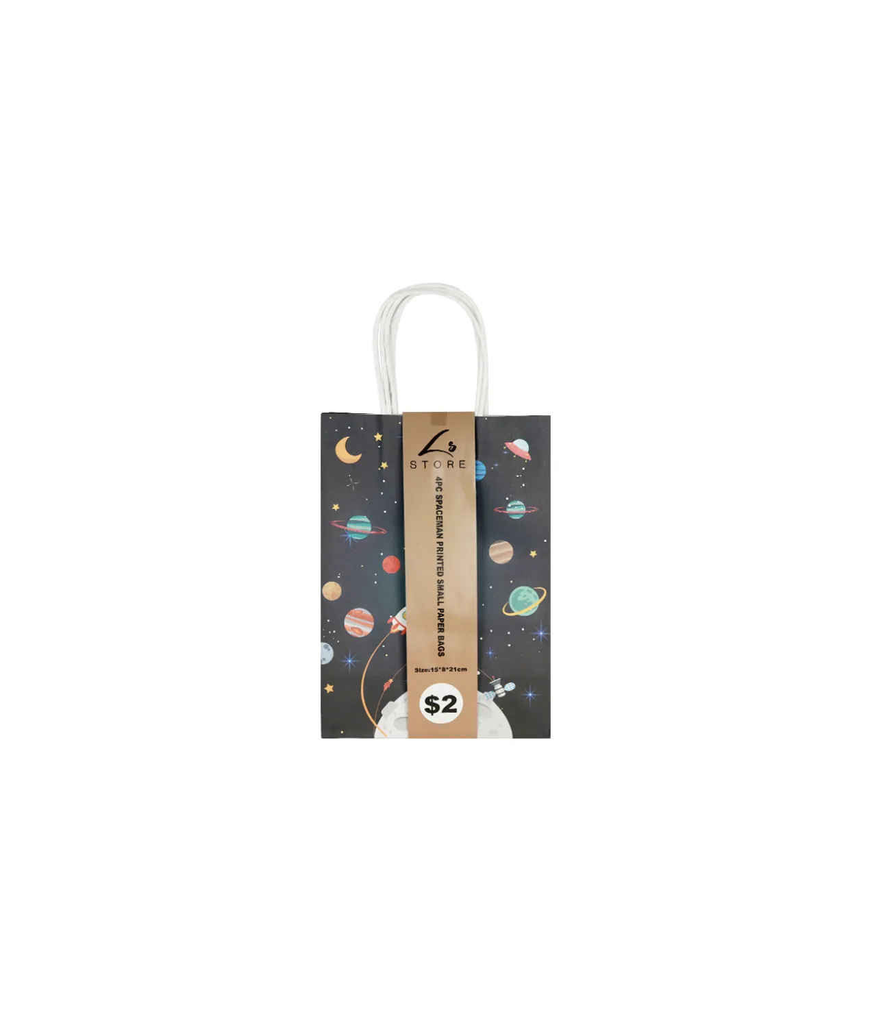 Spaceman Printed Small Paper Bags 21cm 4pk