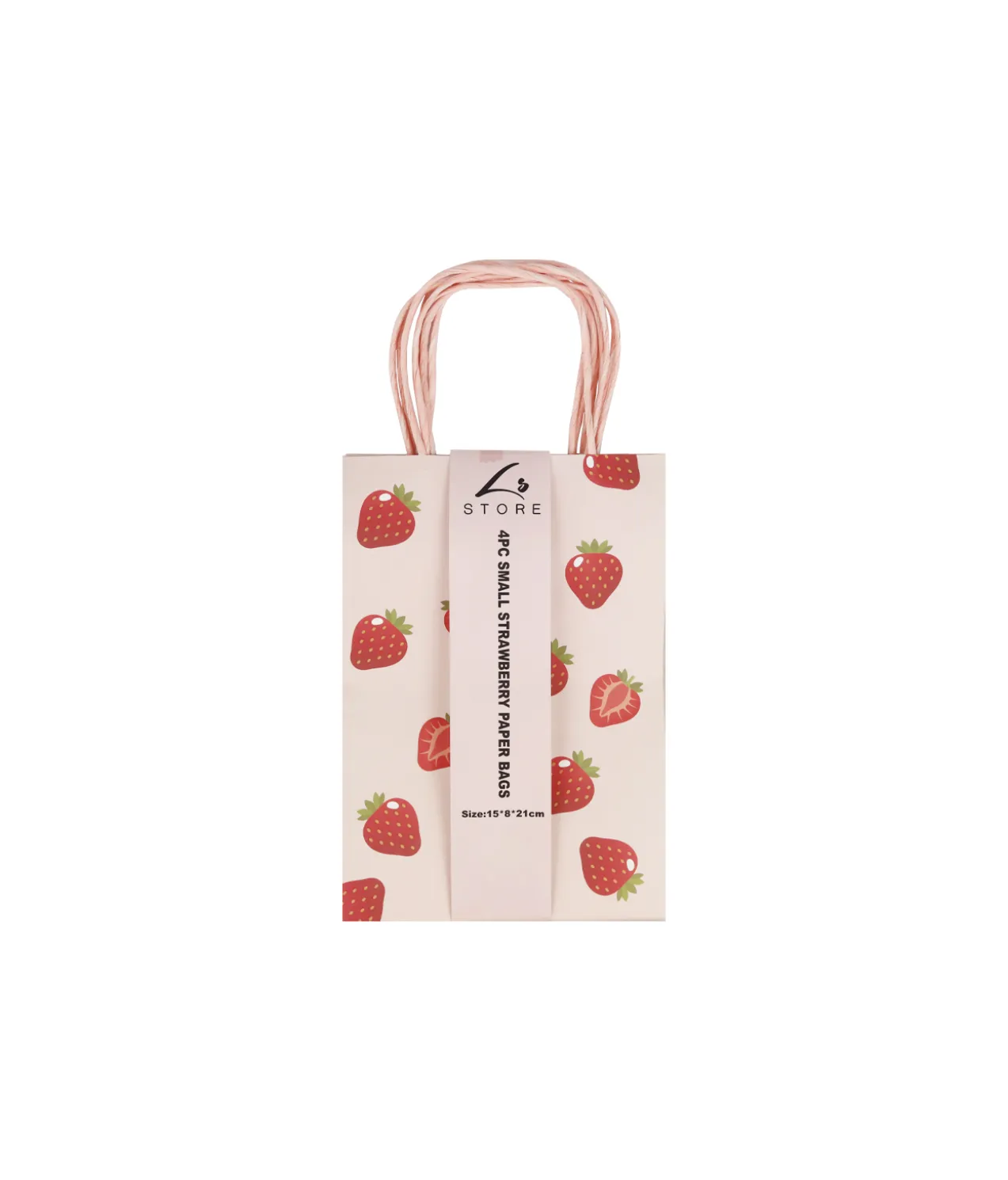 Strawberry Printed Paper Bags 21cm 4pk