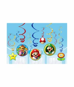 Super Mario Bros Hanging Swirl Decorations 12pc