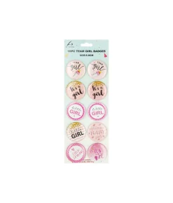 Team Girl Themed Badges 5.8cm 10pk