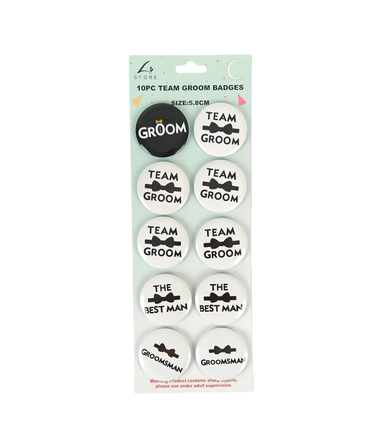Team Groom Badges 5.8cm 10pc