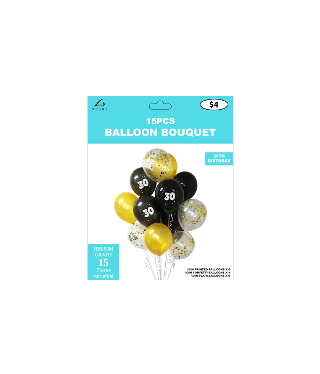 30th Birthday Latex Balloon Bouquet 15pc