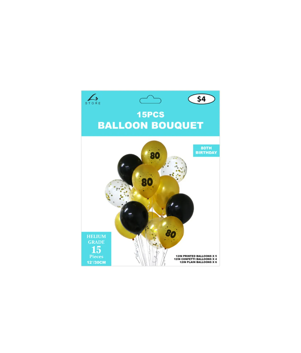 80th Birthday Latex Balloon Bouquet 15pc