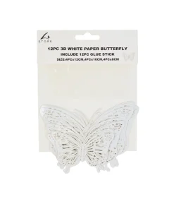 White 3D Paper Butterfly with Glue 12pc