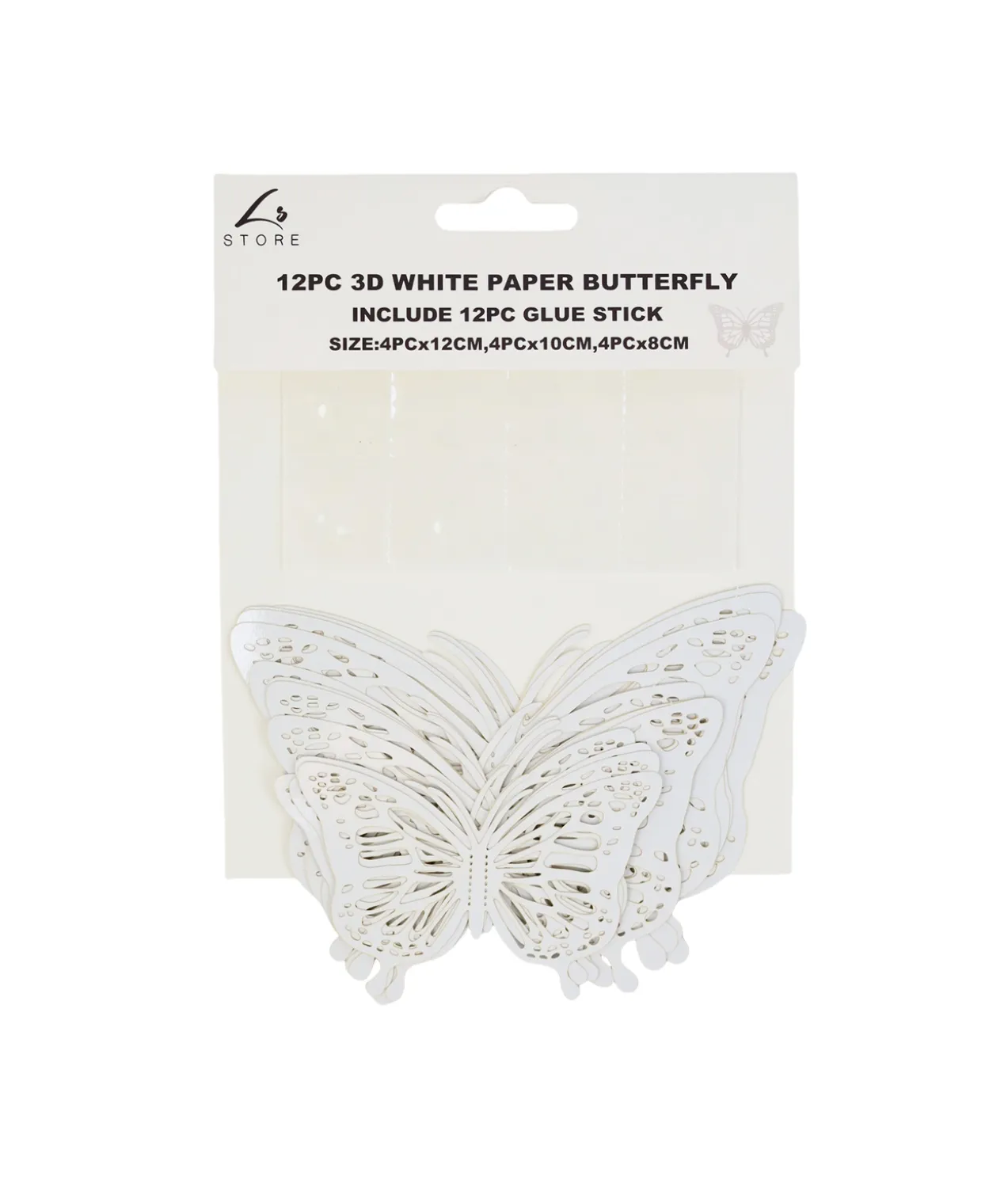 White 3D Paper Butterfly with Glue 12pc