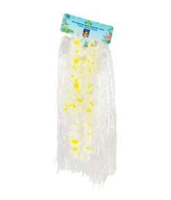 White Flowered Hawaiian Grass Skirt Set 5pc