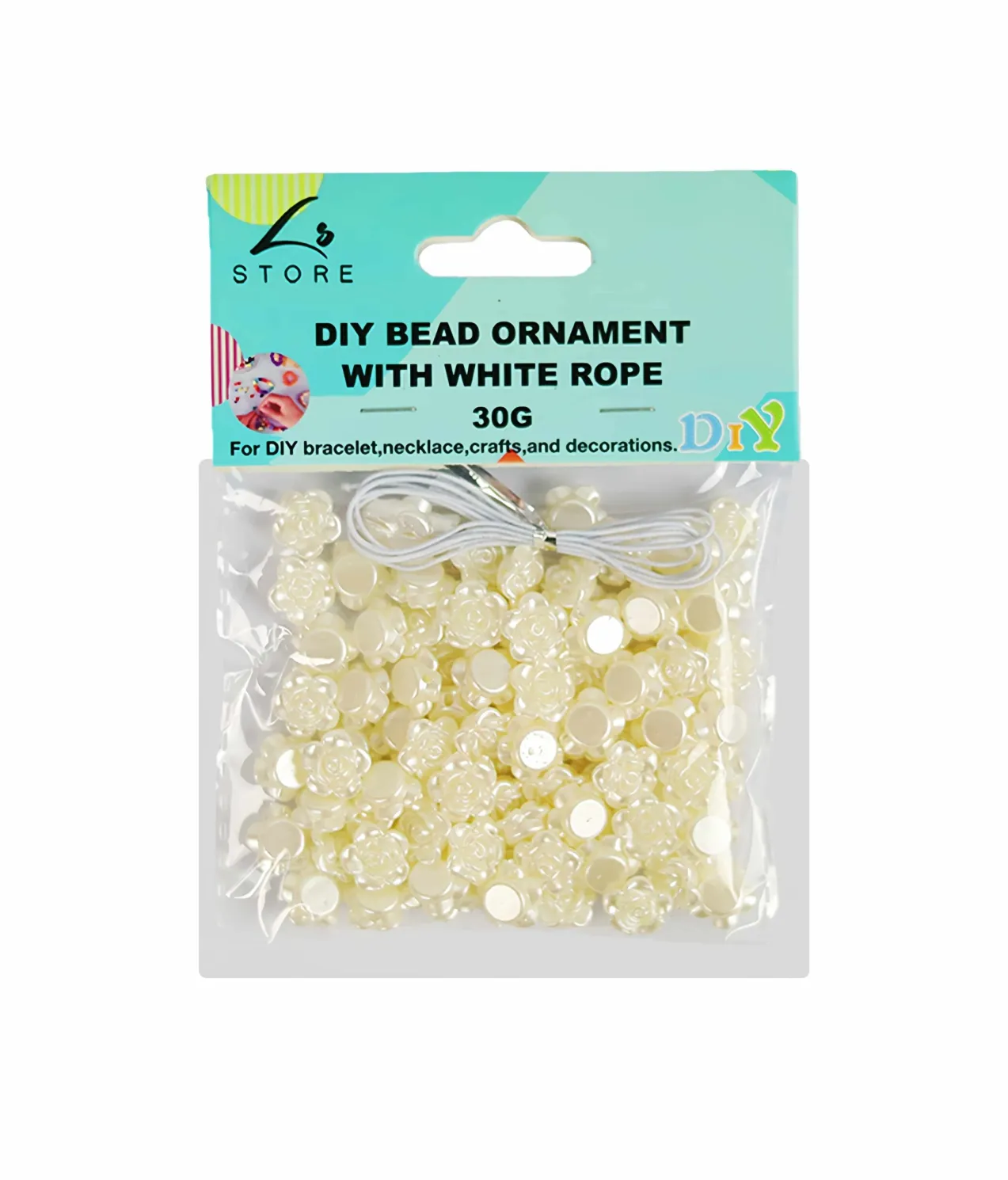 White Flowers DIY Bead Ornament With White Rope 30g