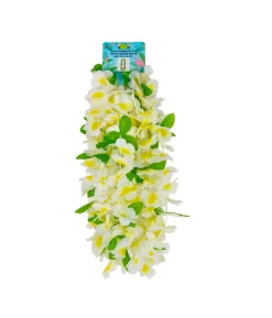 White Hawaiian Lei with Leaves 52.5x 6.5cm 5pc
