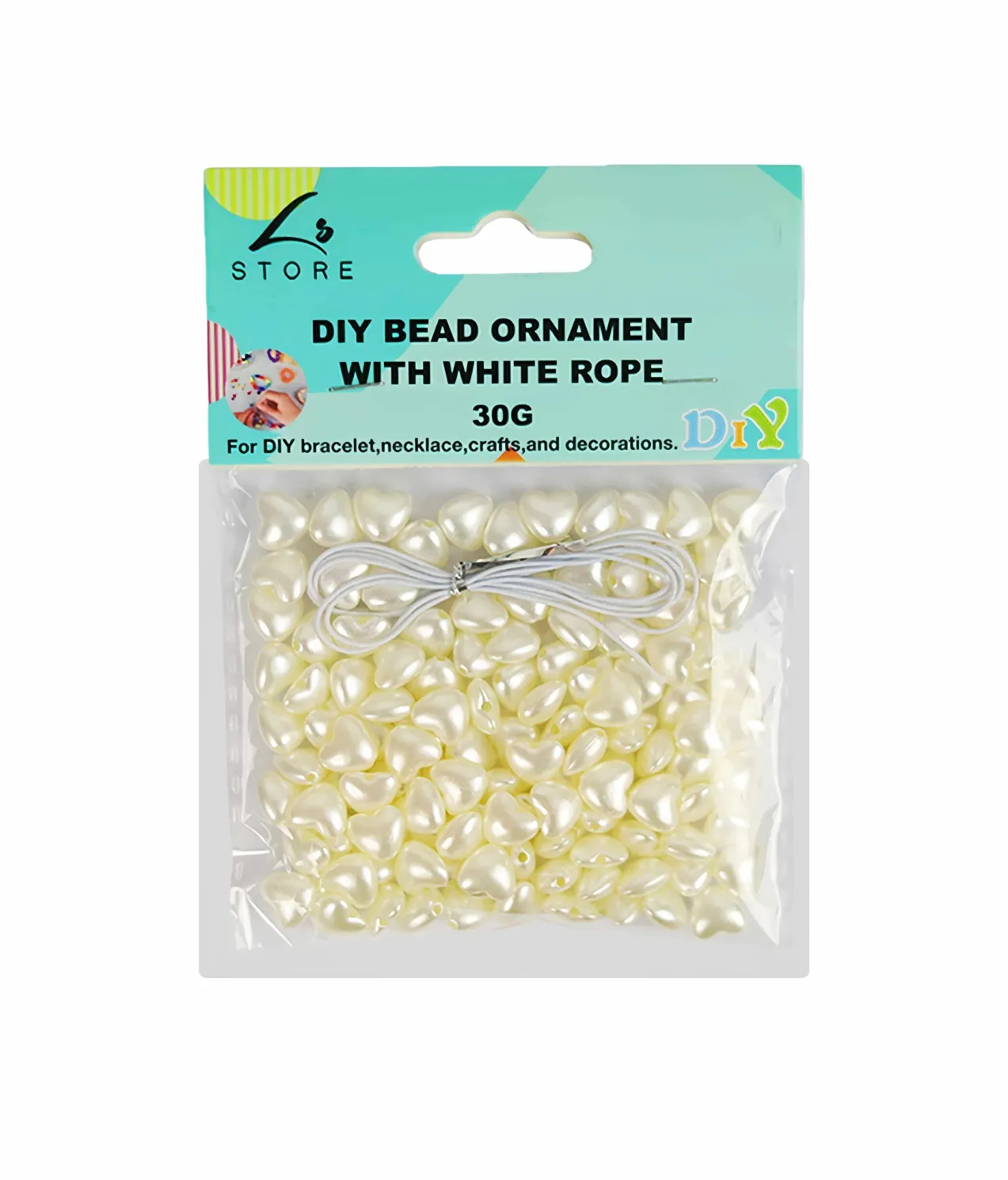 White Heart DIY Bead Ornament With White Rope 30g